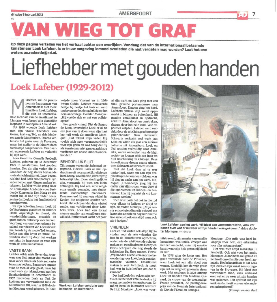 Algemeen Dagblad 5 februari 2013 Van Wieg tot Graf, Liefhebber met gouden handen