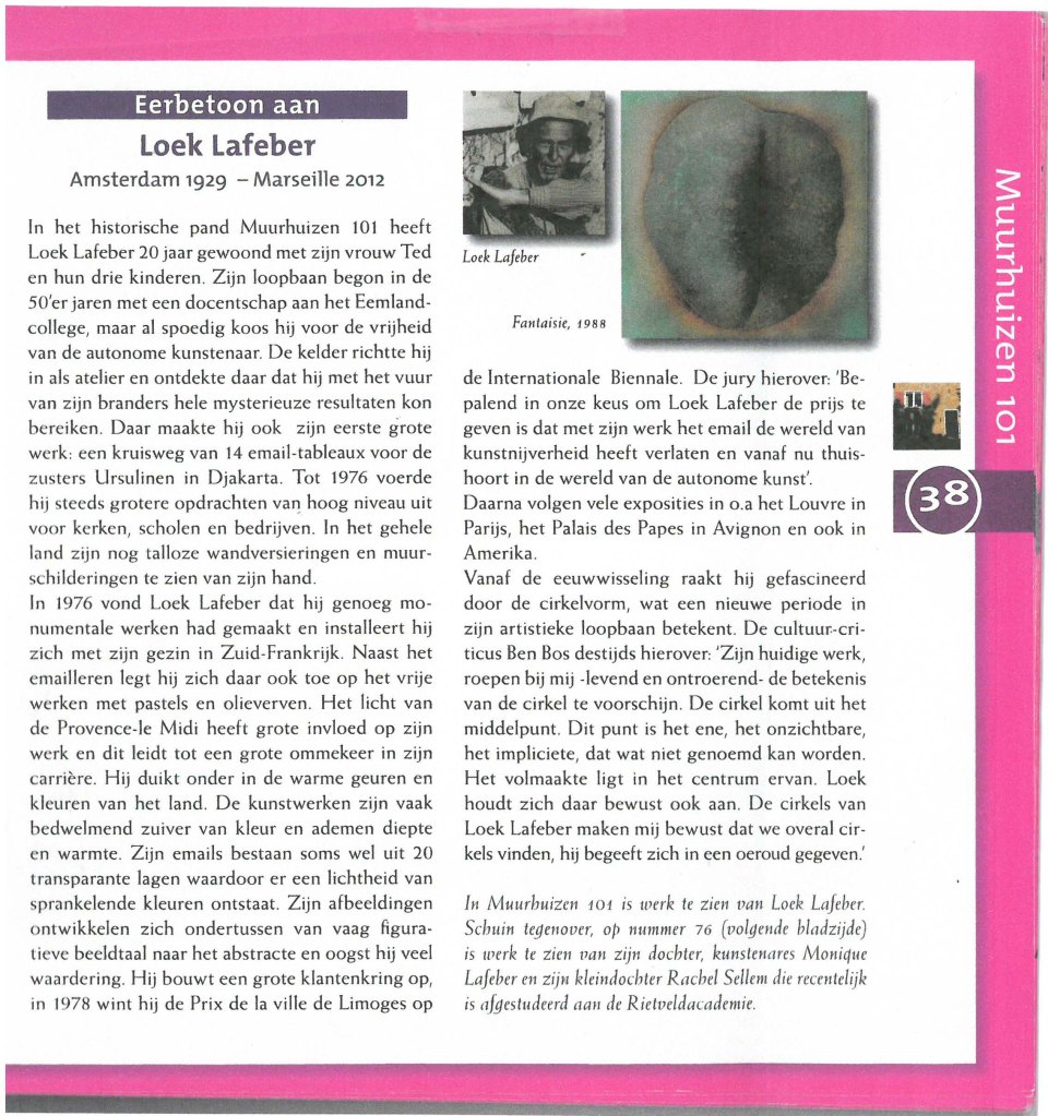 Eerbetoon aan Loek Lafeber, catalogus Vreemde gasten, meesters in de binnenstad De Muurhuizen 2014