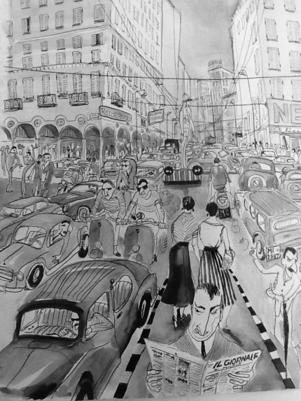 Italië jaren vijftig, vakantietekening